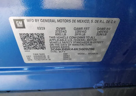 2019 Chevrolet Blazer from USA, damaged, VIN 3GNKBBRA4KS609296